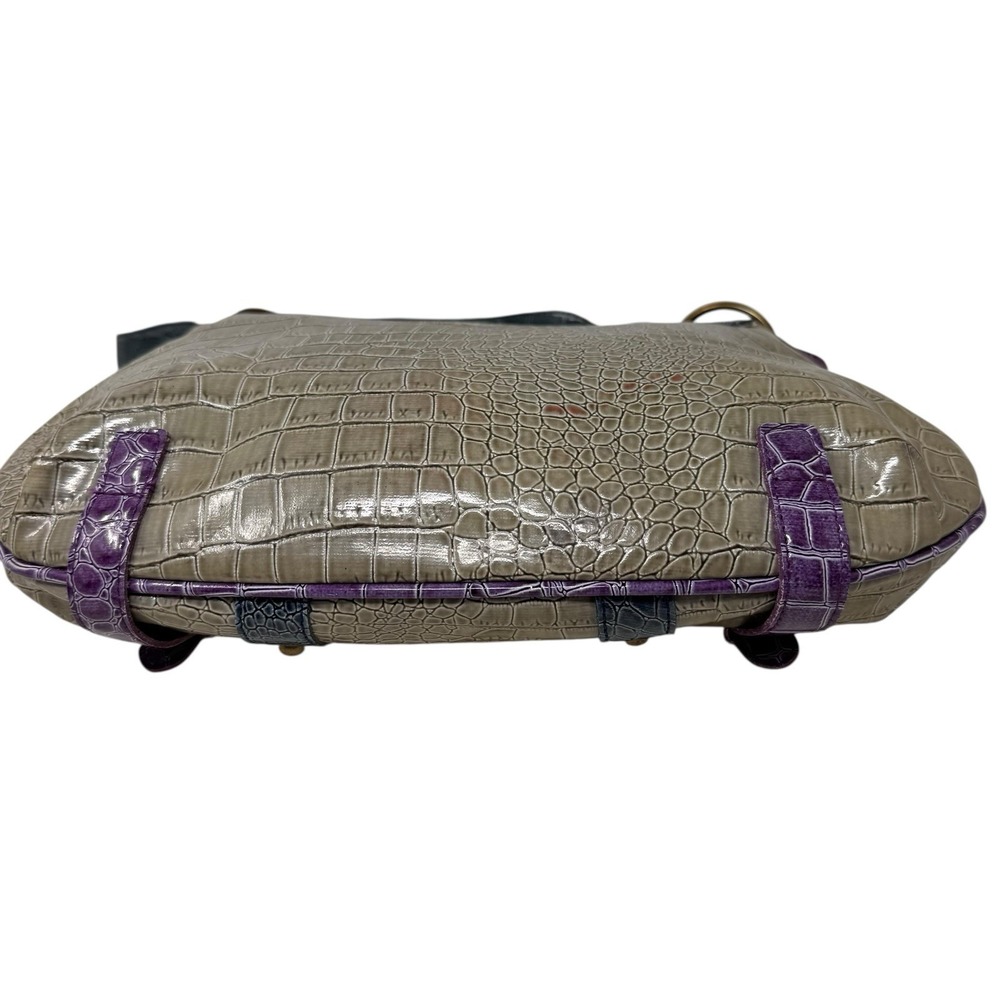 Handbag Green And Purple Faux Crocodile Pattern Shoulder Bag Snap Close - Picture 7 of 11